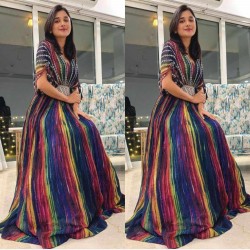 Fancy Stitched Multi Color Bash Designer gown with waist band